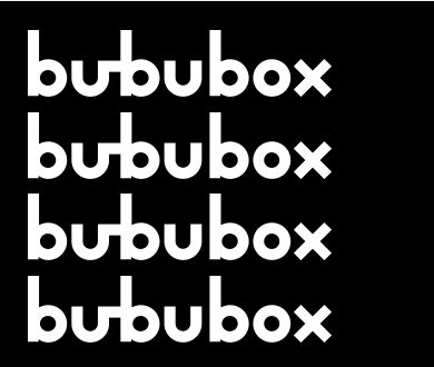 Weisser Schriftzug bububox, viermal hintereinander in klarer, serifenloser Schrift auf schwarzem Hintergrund.